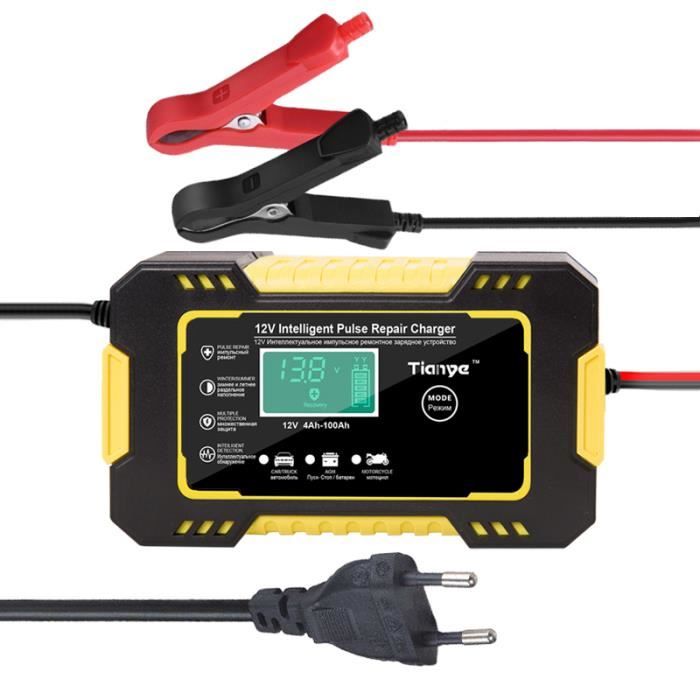 Chargeur de batterie intelligent 7A/12V chargeur de moto rapide portable  avec mode de réparation de protection d'affichage LCD pour voiture moto  Auto jaune