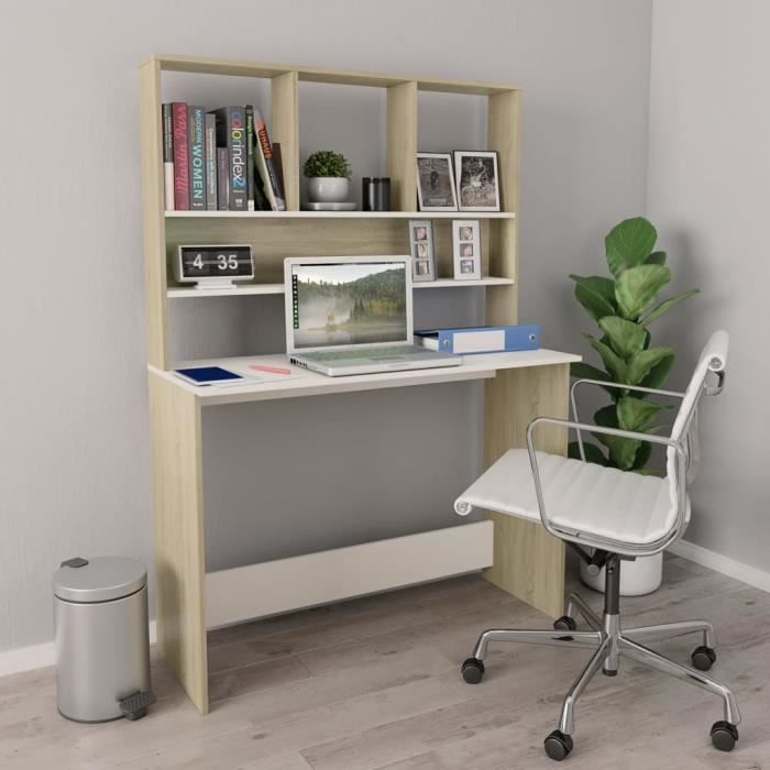 FIHERO Bureau avec étagères Blanc chêne sonoma 110x45x157 cm Aggloméré