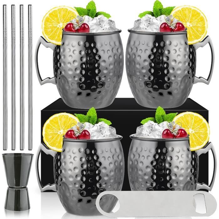 4 pcs Moscow Mule Tasse de Cuivre 500ml Moscow Mule Mug Verres à Cocktail pour Cocktail Boissons Froides jaune
