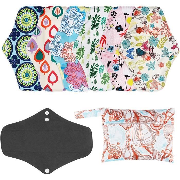 Serviettes Hygiéniques Lavables En Bambou Bio - Lot De 6 (taille S+M) Avec Sac