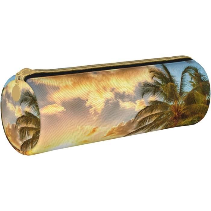 Trousse Scolaire Triple Fermeture Éclair Orange - Trois Grandes Poches