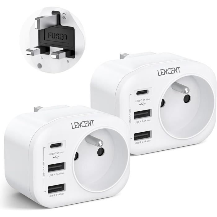 Adaptateur De Voyage [Pack 2] Prise Universel Type-E/F Prise France Vers USA, Royaume-Uni,la