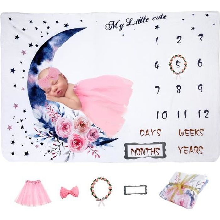 Milestone Couverture Bebe Cadeau Personnalise Pour Les Fetes Cadeaux De Douche Avec Jupe Et Bandeau Et Couronne Et Cadre Cdiscount Maison