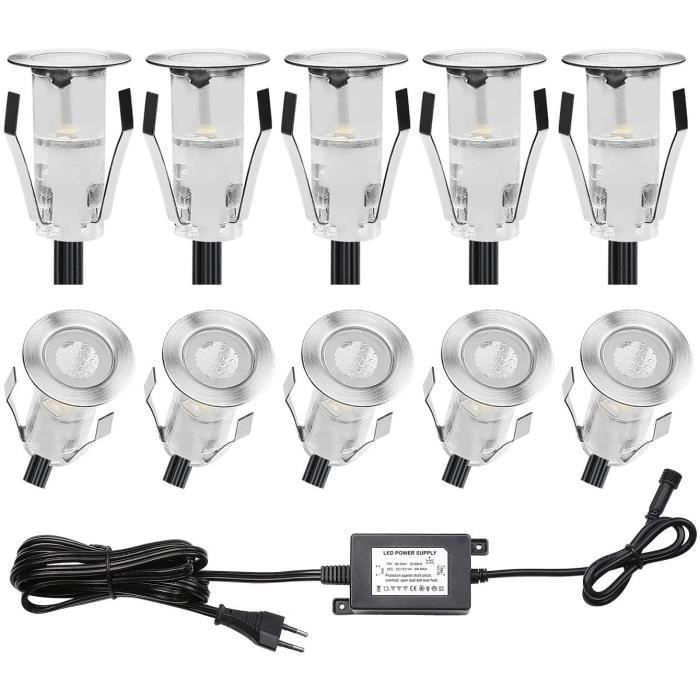 Kits Spots LED Encastrables QACA – Pour Terrasse Bois, étanche, Bleu, 5 Pièces