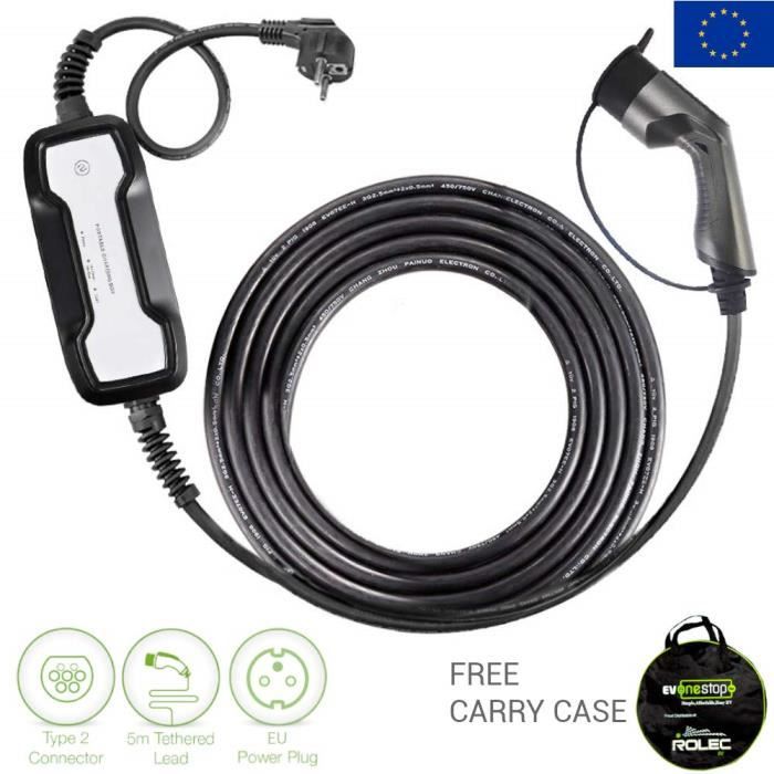Câble de recharge domestique - EV, Type 2 vers prise Schuko, 10/16 Amp, 5 Mètres