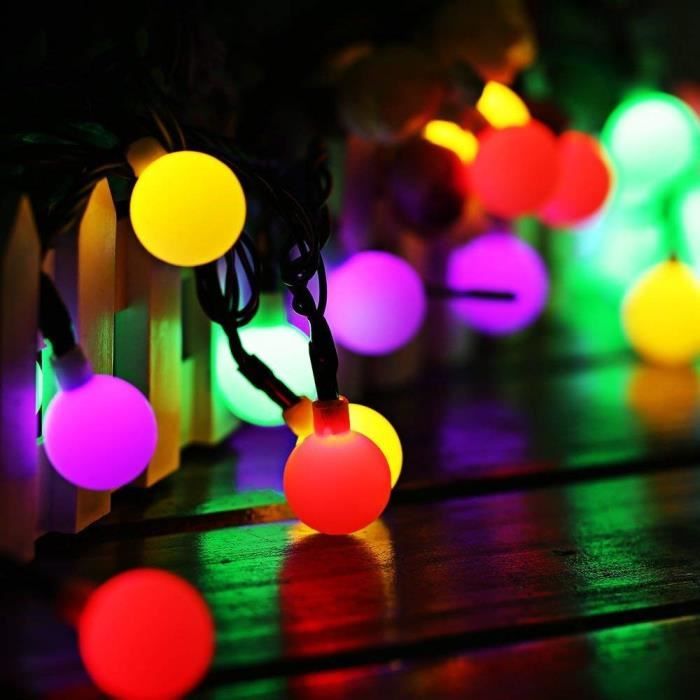 Guirlande Lumineuse Solaire 50 Boule LED, 10m Fil Souple Imperméable Eclairage Décoration pour Maison, Jardin, Festival(Multicolore)