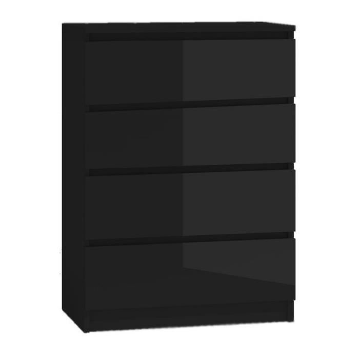3xEliving Commode Demi avec 4 tiroirs, Couleur: Noir Brillant, D: L: 70cm, P 39 cm, H: 101 cm, avec deux portes et quatre tiroirs