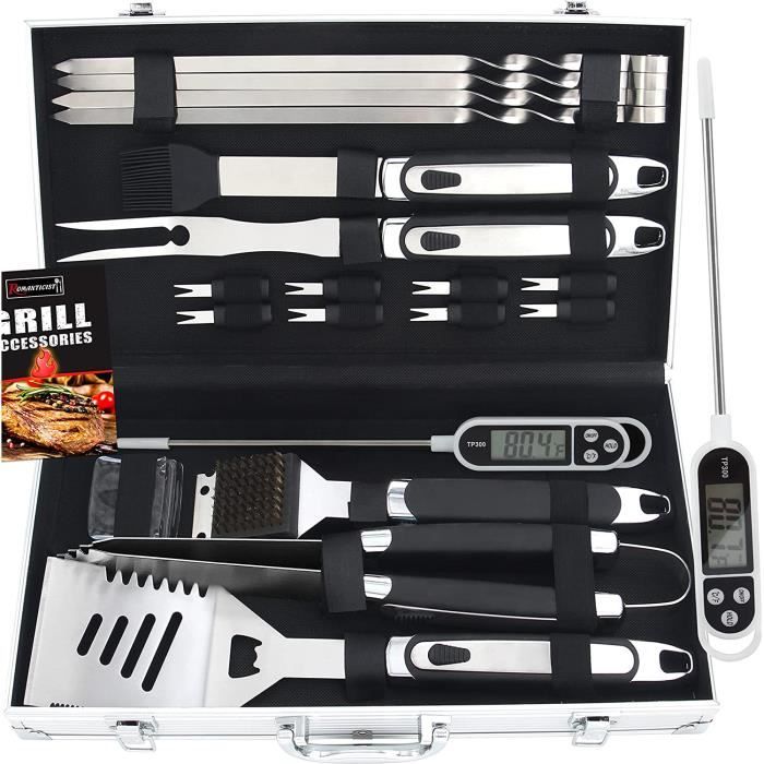 Ensemble 11 Pièces Ustensiles Barbecue Inox - Kit Outils BBQ Avec Sac Portable Pour Camping Et Pique-Nique