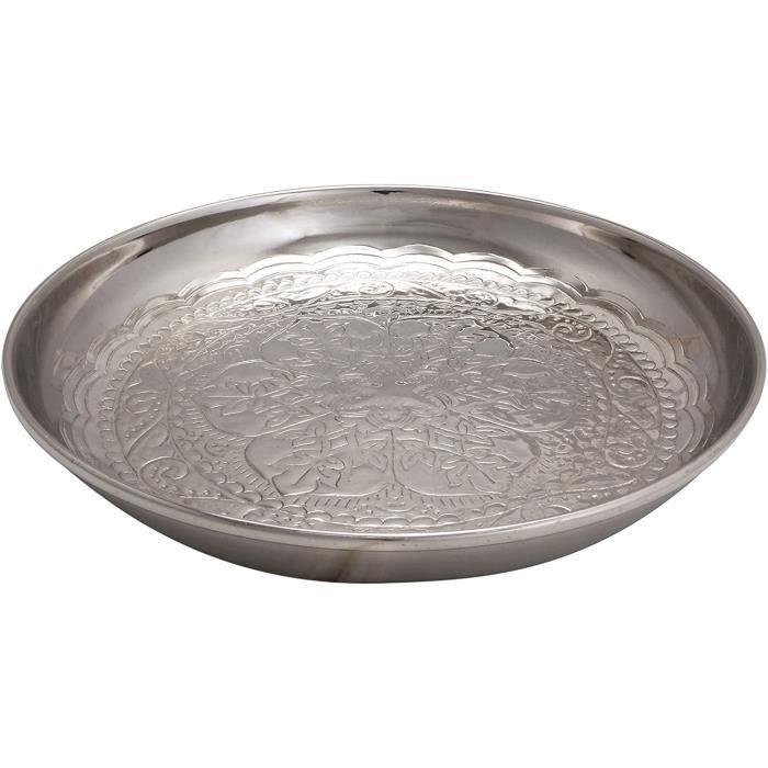 Plat De Service Rond En Métal Argenté – Déco Ou Cuisine, Bon état