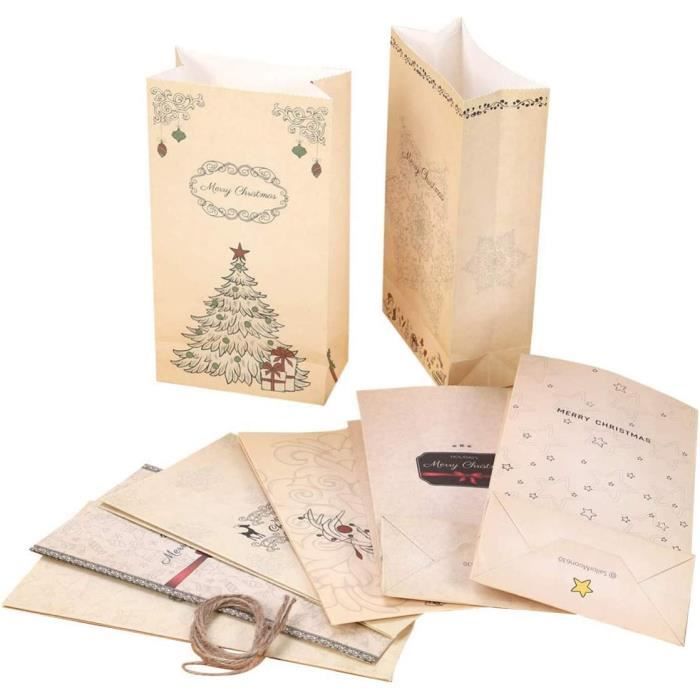 Lot De 12 Sacs Cadeaux Noël Kraft Réutilisables - 6 Grands + 6 Petits Motifs Festifs - Emballage Écologique Et Chic Pour Cadeaux De Noël