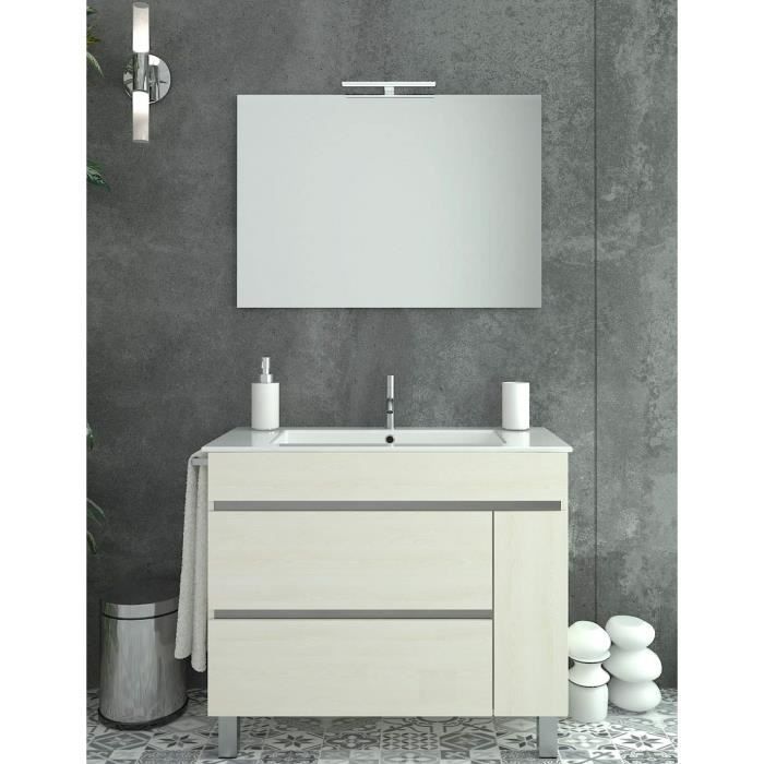 Meuble de salle de bain Héméra avec lavabo miroir et lumière LED beige 80x82x45cm - Armoire de rangement