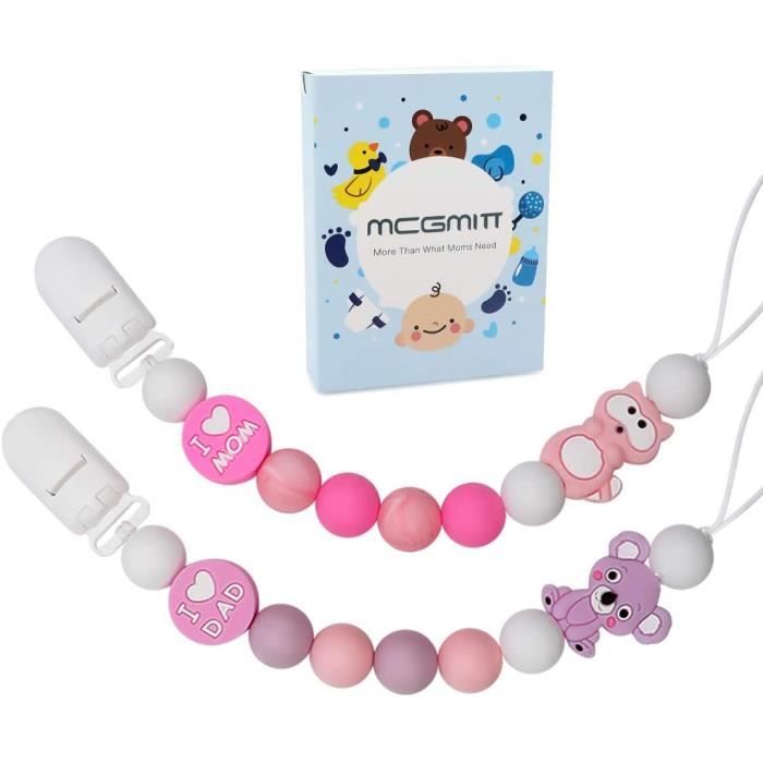 Attaches-sucettes MCGMITT Attache Sucette Fille Bebe Silicone Lot de 2  Pièces Attache Tetine Dentition Accroche Tetine C 122586 - Cdiscount  Puériculture & Eveil bébé