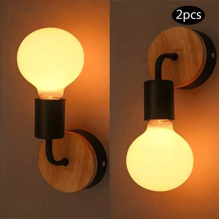 Applique Murale en Bois ACAGO - Vintage - E27 - Noir - Lot de 2