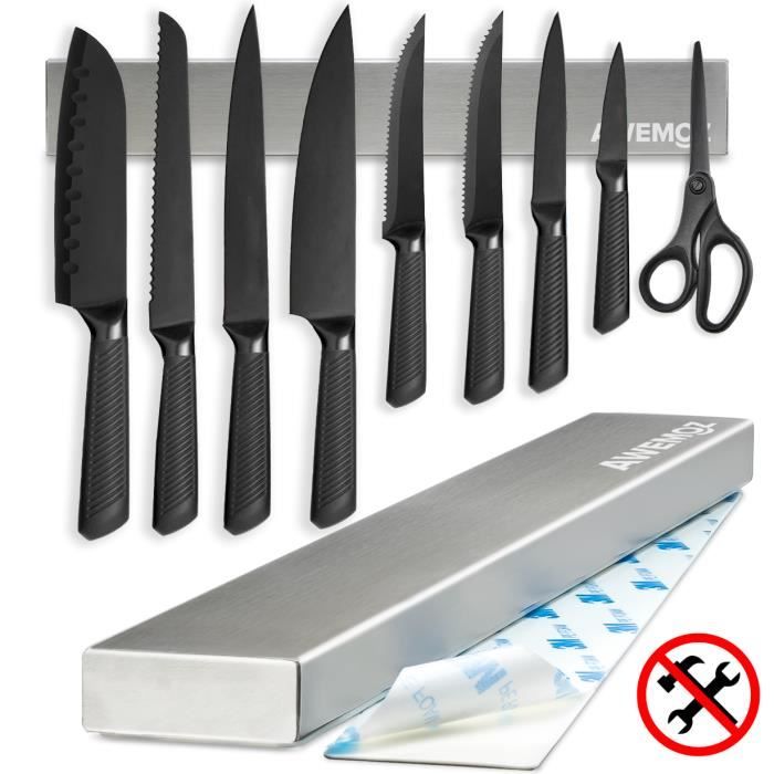 Awemoz Support Magnétique Pour Couteaux de 50 cm Bande Aimantée Ustensiles de Cuisine Barre à Couteaux Porte-Couteau auto-adhésive