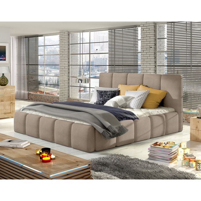 Lucea - lit coffre king size - 180x200 - sommier inclus - en velours - Taupe
