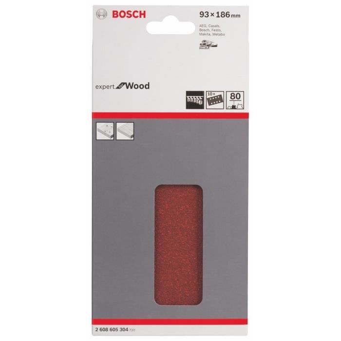 BOSCH Papier abrasif pour ponceuse vibrante avec bande auto-agrippante -  Perforé - Grain 80 - 185 x 93 mm