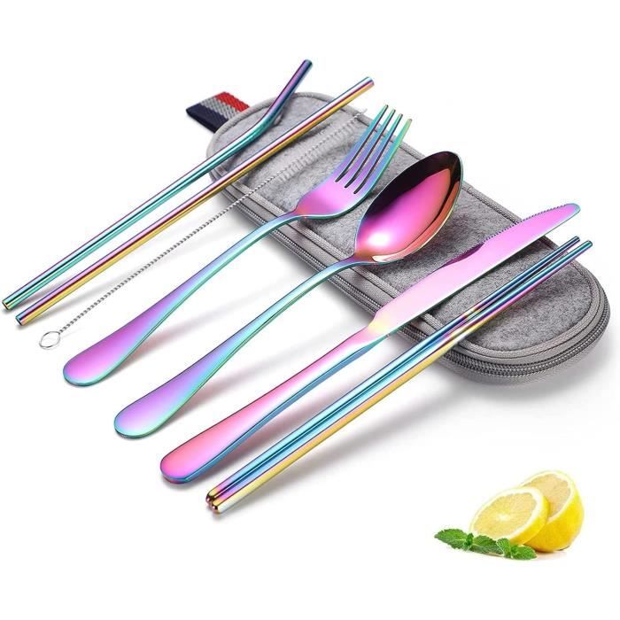 Luxiba - Couverts De Camping De 10 - Couverts Complets En Acier Inoxydable Legers Et Portables Argent