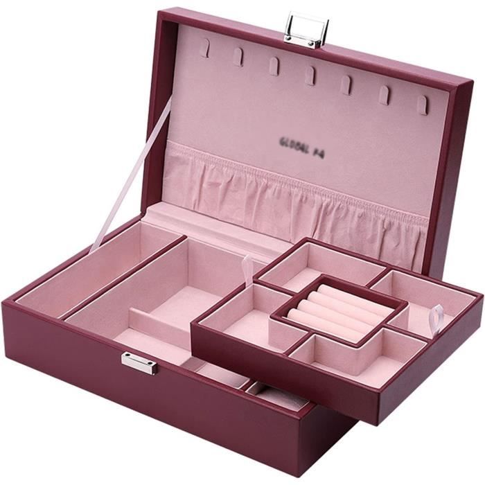 Boîte à Bijoux à 2 Tiroirs Verrouillable Avec Miroir Boîte De Voyage