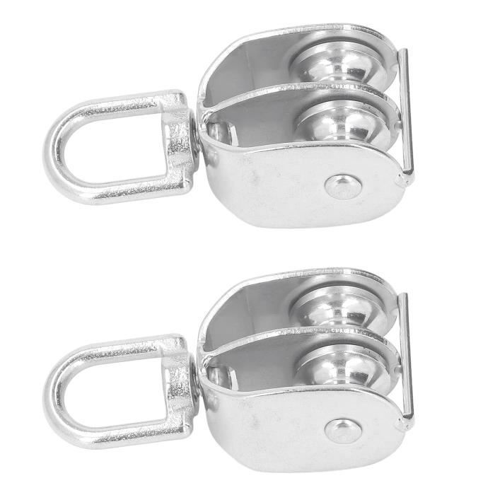 4 Pcs Double Poulie Bloc 100KG Roulement Alliage Zinc - Levage Grue Corde