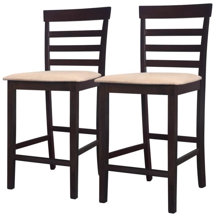 chaises de bar - vidaxl - marron tissu hb241704 - lot de 2 - bois d'hévéa et tissu