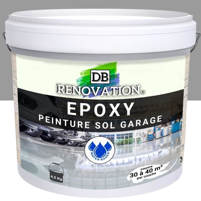 4,5 kg Gris - RESINE EPOXY Peinture sol Garage béton - PRET A L'EMPLOI - Trafic intense - Etanche et résistante