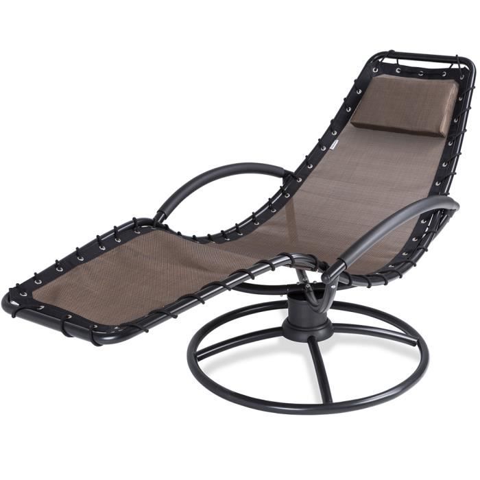 casaria chaise longue de relaxation eve moka en acier laqué fonction bascule chaise fauteuil de jardin à bascule