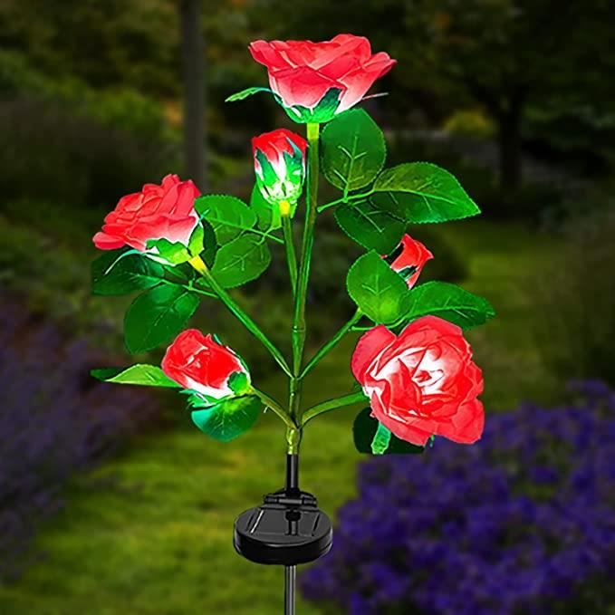 XLUX Lot De 2 Lampes Solaires D'extérieur En Forme De Roses Décoratives Pour Jardin, Cour, Patio