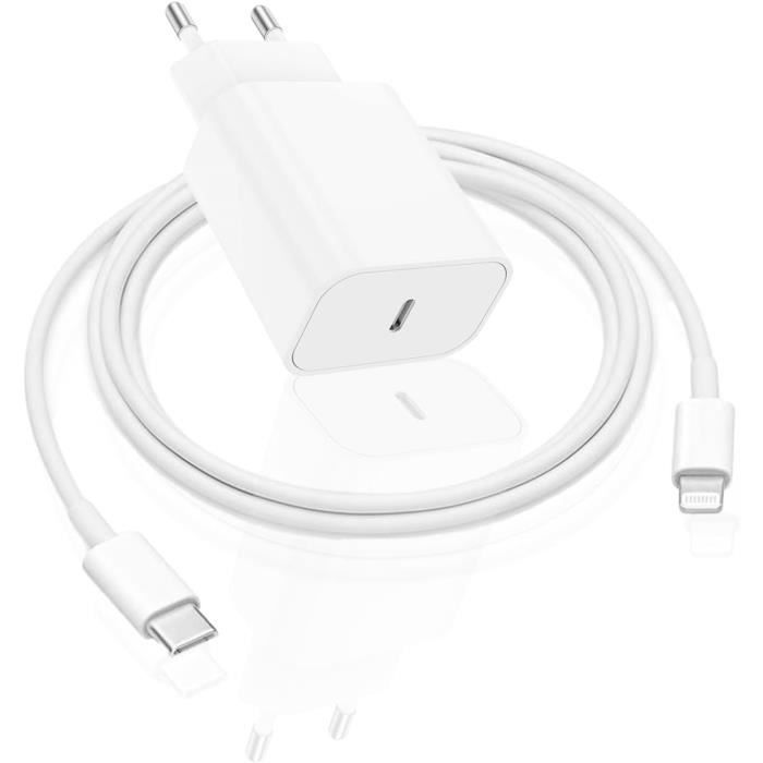 Chargeur Rapide IPhone 20W Avec Câble 1m - Compatible IPhone 14 à 8 - Charge Ultra Rapide