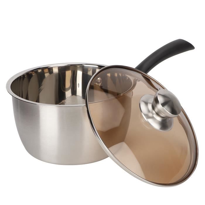 Casserole en acier inoxydable avec couvercle en verre pour la cuisson de lait et