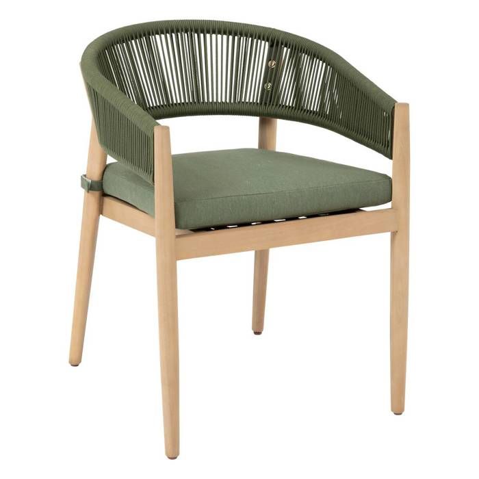 Lot de 2 fauteuils de jardin Tevio vert olive en aluminium traité époxy et acacia - Hespéride