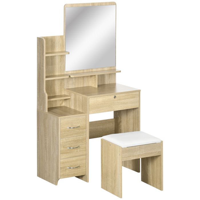 HOMCOM - Coiffeuse - Panneaux de particules - 80x38x143cm - Bois naturel
