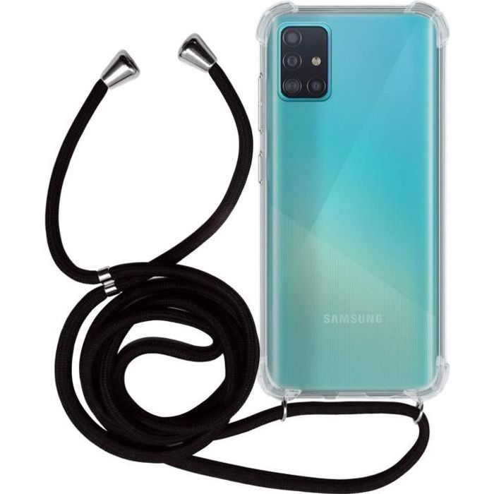 Coque avec Collier Compatible avec Samsung Galaxy A51 4G,Tour de Cou Lanière en Corde Pendentif Housse Silicone Souple Case,Bleu 