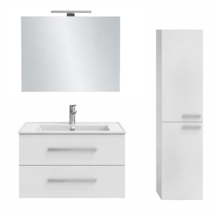 Meuble vasque 60 cm JACOB DELAFON Ola Up blanc brillant + colonne + miroir et spots