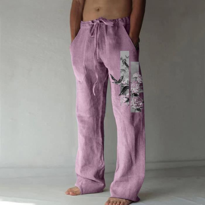 Pantalon large en coton et chanvre pour homme imprime a lacets pantalon de sport pantalon decontracte Violet A5 Violet Cdiscount Pret a Porter