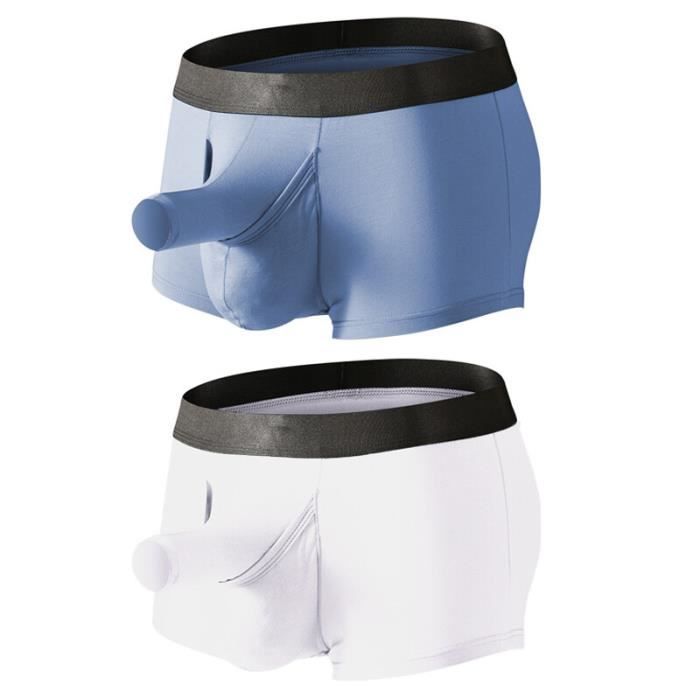 Boxer shorty Boxers longs en fibre de bambou pour hommes sexy en poudre culottes renflees elephant Blue White Blanc Cdiscount Pret a Porter