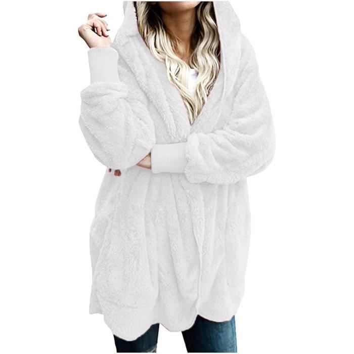 Veste Polaire Femme Uni a Capuche Casual Automne Hiver Mode Pas Cher Sweats a Capuche Femme Grande Taile mi long Sauvage Blanche Blanche Cdiscount Pret a Porter
