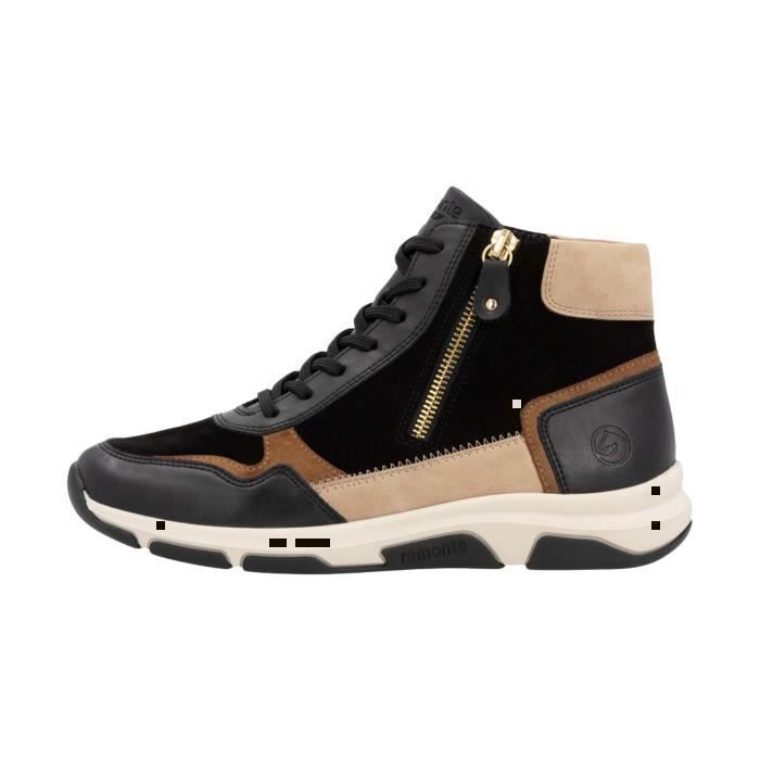 Remonte Basket Montante Cuir Remonte France - Noir Combi - Femme - Lacets - Plat