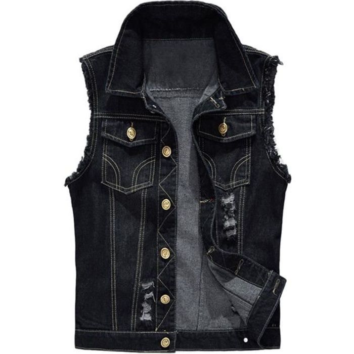 Veste En Jean Sans Manches Homme ENEN - Gilet Denim Vintage Déchiré Style Biker Cowboy Punk - M-6XL