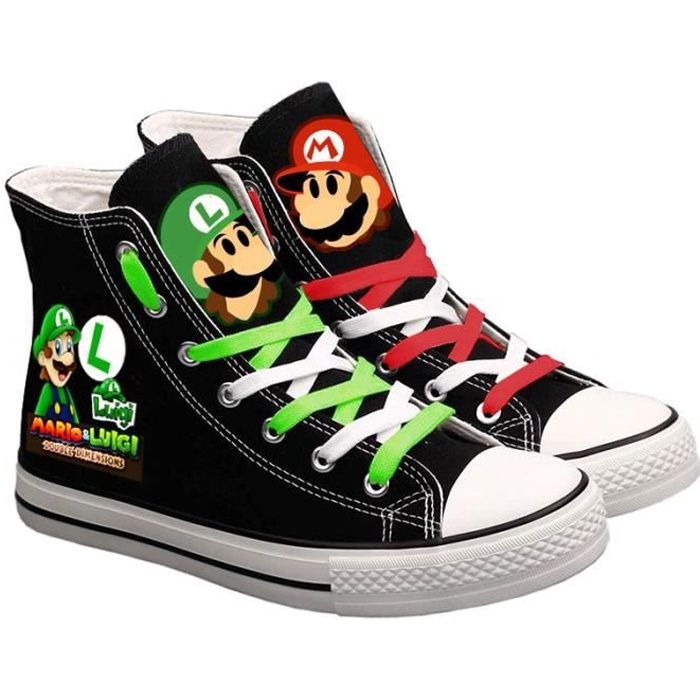 Baskets Super Mario Luigi Chaussures Montantes en toile decontractees Taille est petite recommande un taille au dessus Noir Cdiscount Chaussures