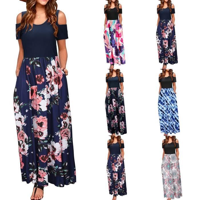 Robe ample décontractée à manches courtes et fente à imprimé feuilles