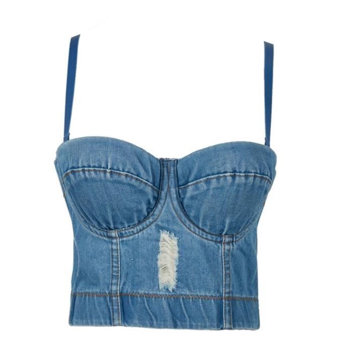 Bustier femme jean Denim pour femmes bretelles a boutons Corset frais Sexy gilet de fete en boite de nuit Type 001 Blanc Cdiscount Pret a Porter