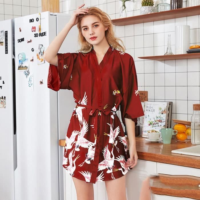 Kimono Robe de Nuit Femme Robe de Chambre Longue Robe de Nuit Floral