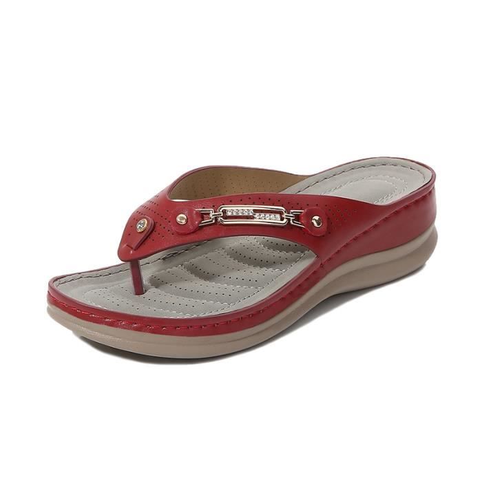 Tongs de Marche Femme t Compens es en Simili Cuir Chaussure de