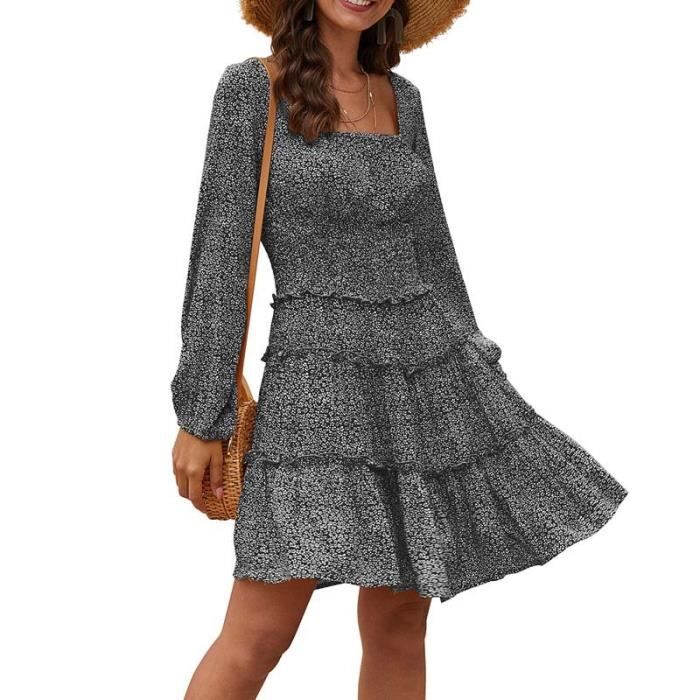 Femme Robe ??t?� ,Robe Courte Mini Robe Manches Longues Gris - Cdiscount Pr??t-?�-Porter