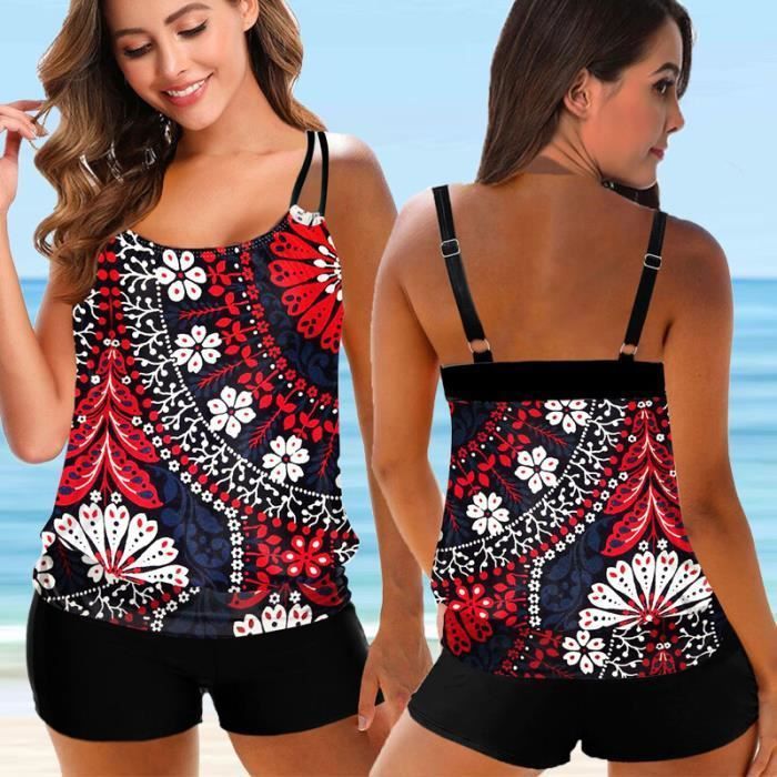 Maillot de bain,Tankini grande taille imprimé, maillot de bain femmes