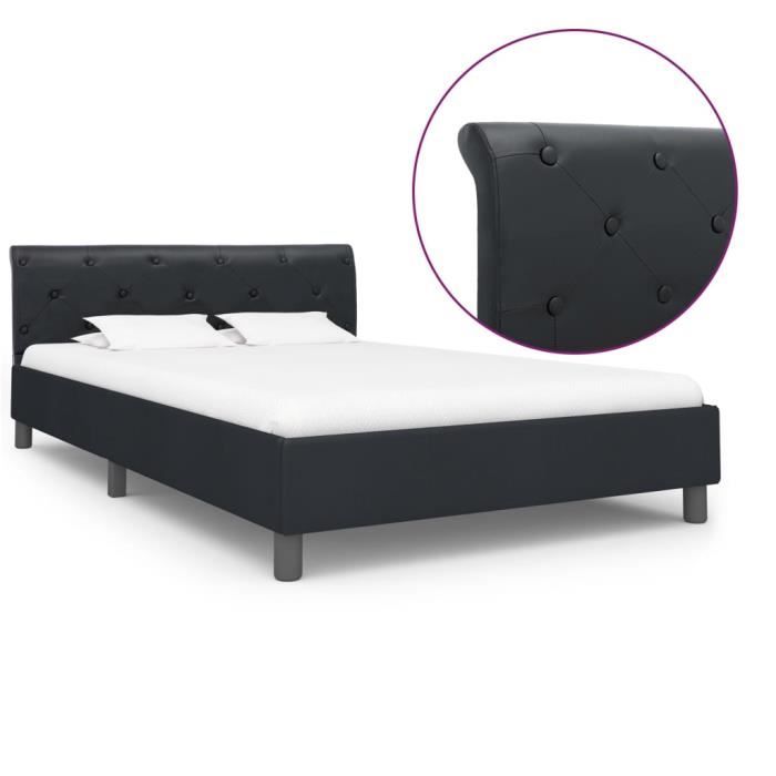 4412[NEUF FR]Lit Double Adulte enfant 2 places King Size 120 x L 200 cm Cadre de lit Scandinave Noir Similicuir 120 x 200 cm Taille: