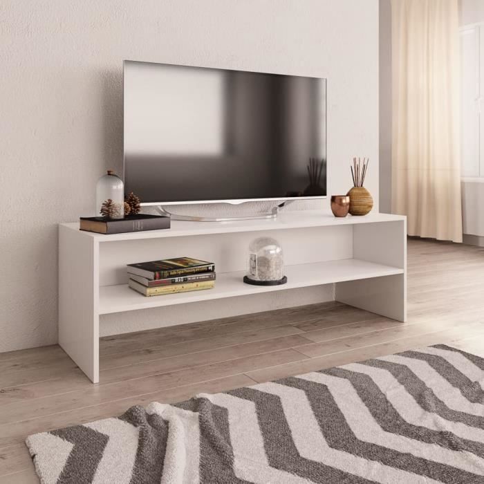Meuble TV-contemporain Meuble salon Banc TV Blanc 120 x 40 x 40 cm Aggloméré