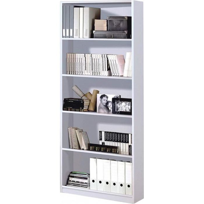 Bibliothèque avec 4 étagères de rangement coloris Blanc artic - 201 cm (hauteur) x 80 cm (longueur) x 28 cm (profondeur) Bibliothèque avec 4 étagères de rangement coloris Blanc artic - 201 cm (hauteur) x 80 cm (longueur) x 28 cm (profondeur)