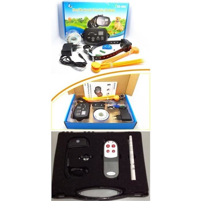 Comparer les prix de CLOTURE ANTI FUGUE CHIEN RECHARGEABLE 300 m de fil+4en1 COLLIER DRESSAGE ELECTRIQUE POUR CHIEN 1000m