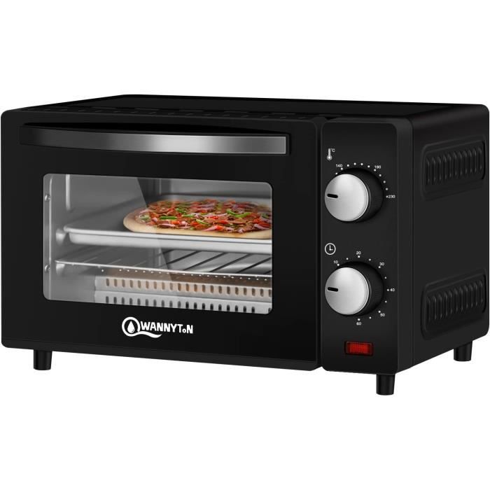 WANNYTON Minibackofen, Backofen 10 L, 650 Watt, 100-230 °C Timer 0-60 Min. inkl. Backblech Grillrost Entnahmegriff, doppelte Glastür, Ofen für Pizza Kuchen Brot, 36,5x22,1x28,5 cm